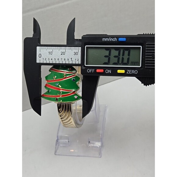 Arm Candy Christmas Tree Ladies Cuff Watch Quartz Gold Tone New Battery Xmas Fun - Picture 4 of 13